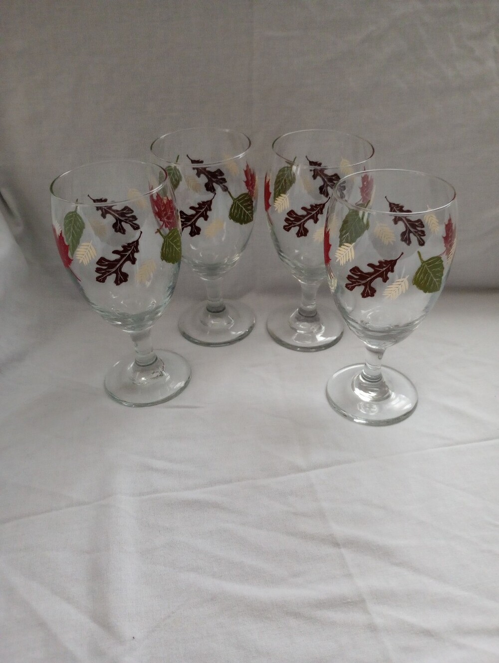 Libbey Autumn Leaf Pattern Stemmed Water/Wine/Iced Tea Glasses - Set of 4